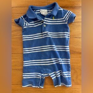 Ralph Lauren Blue and White Polo Romper for Baby